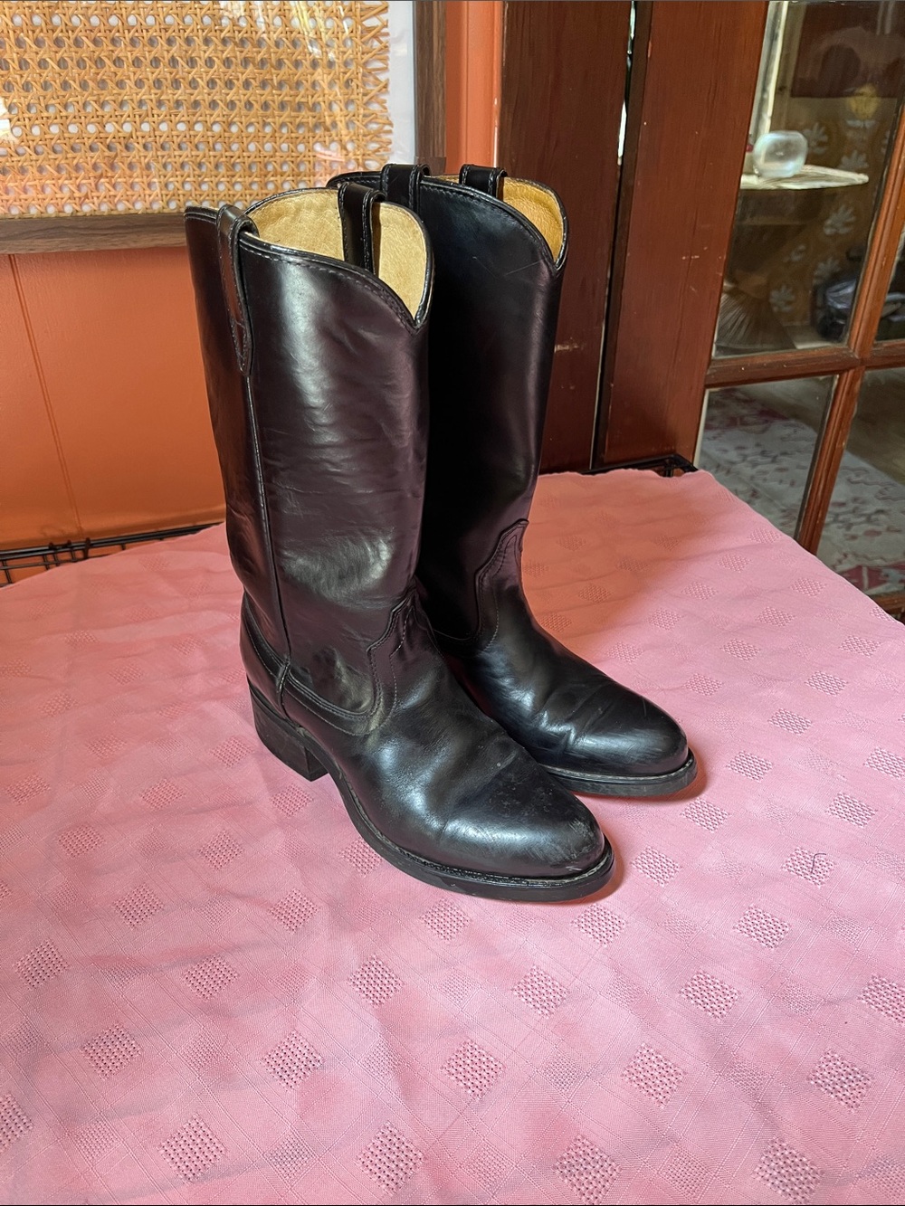 Classic Vintage Women's Black Leather Cowboy Boots